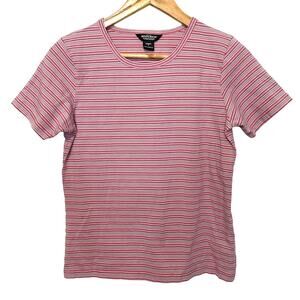 Woolrich Pink Striped Shirt S Womens Short Sleeve Casual Scoop Neck Wildrose